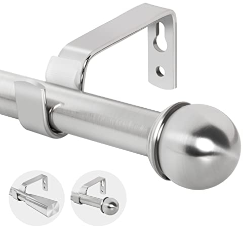Eson Casa Vorhangstange ausziehbar 120-210cm, Dia 16/19mm Verstellbare Metall-Gardinenstange mit Kugelenden für Ösenvorhänge, Elegante Modern Dekorative Fensterstange, Nickel gebürstet