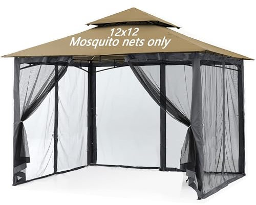 Zanzariera per tettoia del gazebo, rete di ricambio per pareti con anelli scorrevoli, cerniera a 4 porte, facile da installare, nera (solo rete) (30,5 x 4,5 m)