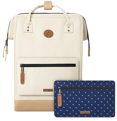 CABAIA - Sac à Dos Adventurer Cape Town - Medium 18L - Déperlant - Compartiment Ordinateur Portable 13-2 Poches - Certifié Vegan - Sac Voyage, Affaires, École pour Homme et Femme - Crème