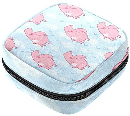 Borsa per tovaglioli igienici, rosa maialino volante con ali blu cielo blu, custodia per coppetta mestruale, borsa portatile per le mestruazioni femminili, per ragazze e donne