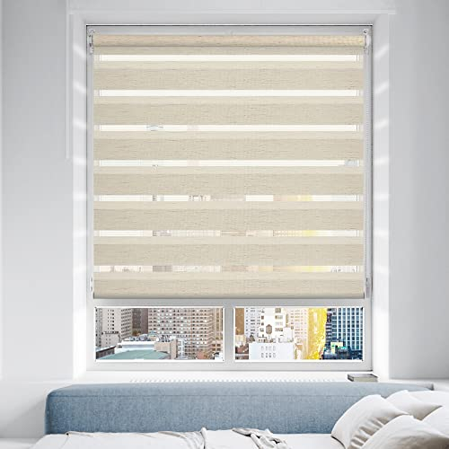 Doppelrollo Klemmfix ohne Bohren/mit Bohren, Duo Rollos für Fenster & Tür Linen 100x230 (BxH) Lichtdurchlässig & Verdunkelnd Klemmrollo Fensterrollo Sonnenschutz Duo Rollo