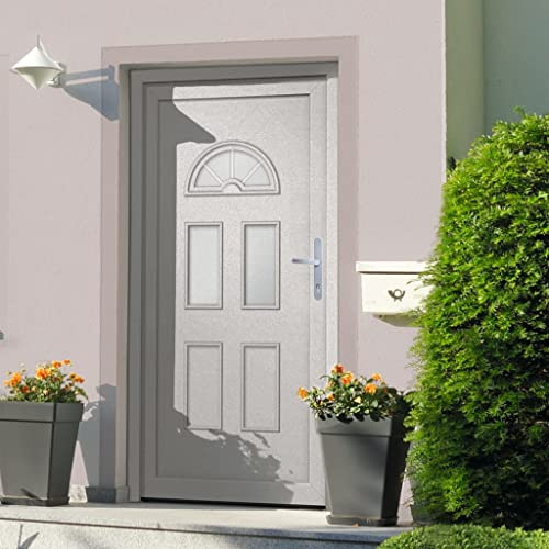 vidaXL Haustür, Tür mit verstellbarer Scharniere, Eingangstür mit 5 Punkt Pilzzapfenverriegelung, Vordertür Aluminiumschwelle Isolierverglasung Stahlverstärkung, Weiß PVC