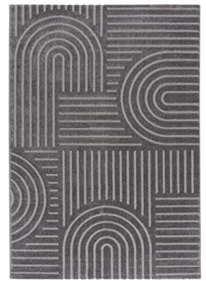 Kurzflor Teppich, Wohnzimmer, Boho Geometrisch - Grau - 120cm x 160cm - Moderner Superweicher Teppich