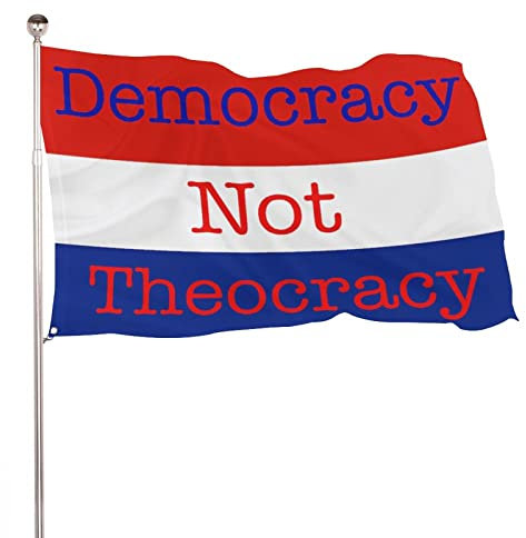 Garten Flaggen Demokratie, Nicht Theokratie Garten Banner Uv-Beständig Balkonflagge Dekoration Personality Flags Für Parade Festival Outdoor 90x150cm