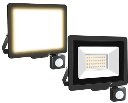 Willpower 2PCS Projecteurs LED Extérieur 30W 3000LM Avec Detecteur de Mouvement Spot LED 4000K Blanc Chaud IP66 Etanche Eclairage Exterieur Lumière de Sécurité LED pour Jardin Patio Garage