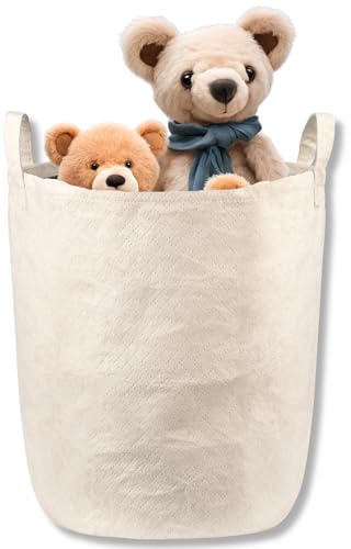 MOMO WAY Spielzeugkorb Aufbewahrungskorb Organizer Für Kinderzimmer Wohnzimmer Und Badezimmer Faltbarer Korb Mit Griffen Wäschesammler 45l Wasserdicht Wäschesack 35x40cm Beige