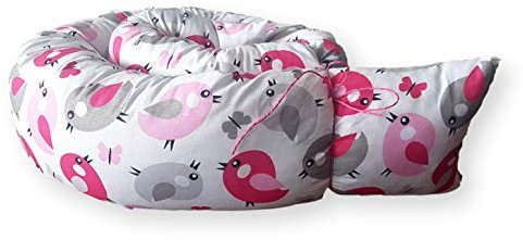 Bebeloo Bettschlange Bettkissen Seitenschläferkissen Nackenrolle Schlafkissen Kuschelschlange Stillkissen Zierkissen Zugluftstopper Body Pillow Baumwolle (140 cm, Vögel rosa)