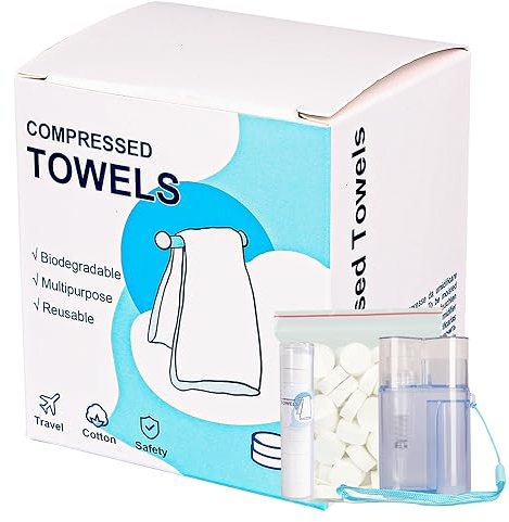 MuLing Lot de 90 serviettes compressées magiques avec étui de transport et distributeur, lingettes jetables pour le visage, mini mouchoirs en papier pour voyage, maison, camping, activités de plein