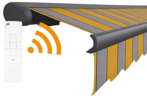 Arilco Elektrische Vollkassettenmarkise Kassettenmarkise Gelenkarmmarkise Markise Sonnenmarkise Sonnenschutz in vielen Farben und Größen wählbar in der Kassettenfarbe Anthrazit (5x3,5m Strand)