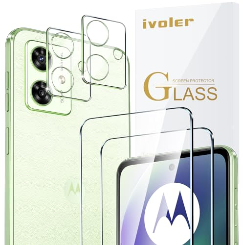 ivoler 2 Piezas Cristal Vidrio Templado Protector de Pantalla para Motorola Moto G54 5G / Moto G64 5G, con 2 Piezas Protector de Lente de Cámara, 9H Dureza, Antiarañazos, Sin Burbujas