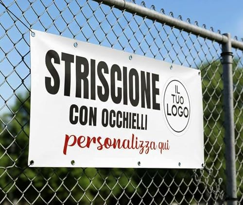Mr Pubblicità - Striscione Personalizzato con Immagine, Logo o Testo - Banner in PVC Occhiellato per Esterni - Stampa Inclusa - Perfetto per Feste, Eventi o Pubblicità (70x100)