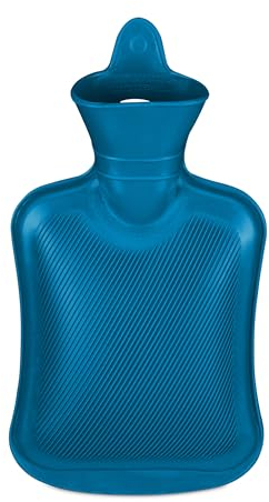 Relaxdays Wärmflasche, 1 Liter, ohne Bezug, Kinder & Erwachsene, Gummi, Warmwassertasche mit Schraubverschluss, blau