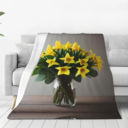 MDATT Fleece-Überwurfdecke mit Narzissen-Motiv, 152,4 x 203,2 cm, Plüsch-Flanell-Decken für Sofa, Couch, Bett