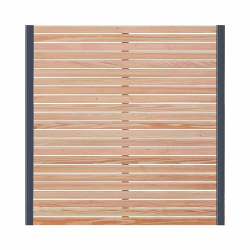 Holzzaun aus Lärche - 180x180cm - 1x Zaunelement + 2x Holzpfosten - Gartenzaun Holz inkl. Schrauben & Winkel - Sichtschutzzaun Rhombus-Technik - Lamellenzaun Lärchenholz wetterfest