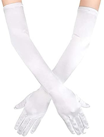 VilaGi Long Elbow Satin Gloves White Evening Gloves 1920s Opera Glove for Women Ladies,Velvet Fancy Dress Wedding Prom Party Dance Costume Accessories,21inches