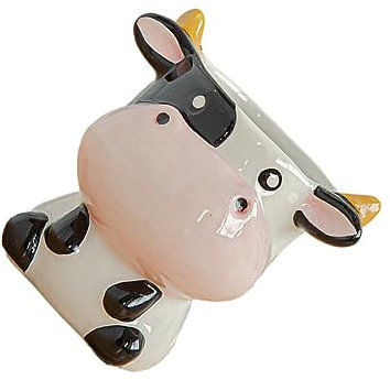 siduytin Langlebiger und stilvoller Tier Übertopf, pflegeleicht für kleine Räume, Kleiner Keramik Blumentopf, Cartoon förmiger Topf, Kuh