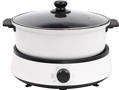 Electric Hot Pot Electric Skillet Grill Electric Frying Pan with Steamer Nonstick Multicooker Dual Power Control Multi-function Electric Cooker for Family and Friend Gathering (White)