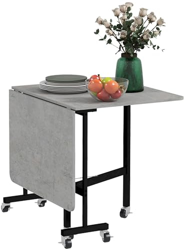 HOMCOM Esstisch, Klappbarer Küchentisch mit Rollen, Stahlbeine, Klapptisch für 4-6 Personen, Esszimmertisch für kleine Räume, Küche, Esszimmer, 120 x 80 x 73 cm, Grau