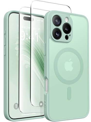CAPRARO Magnetic Compatible with iPhone 16 Pro Case, Upgraded [Full Camera Protection] [Compatible with MagSafe] Protective Translucent Matte Women Girl Phone Case Cover, Mint Green