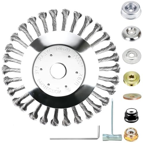 8 Inch Wire Grass Trimmer Head, Universal Garden trimmer, Strimmer Wire Brush Head with Knotted Wire, Universal Solid Steel Wire Wheel for Brush Cutter Attachment Replacement