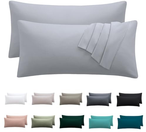 Nesture Kissenbezug 40 x 60 2er Set - kopfkissenbezug 40x60 cm Grau, 100% Mikrofaser kissenbezüge mit Reißverschluss, Weich und Bügelfrei