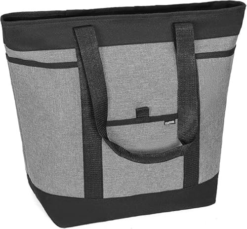 OUUTMEE Isolierte Kühltasche für Lebensmittel, große Gefriertasche, Premium-Einkaufstasche, Lebensmittel-Liefertasche mit HD-Wärmedämmung für kalte/heiße Speisen, grau, Large