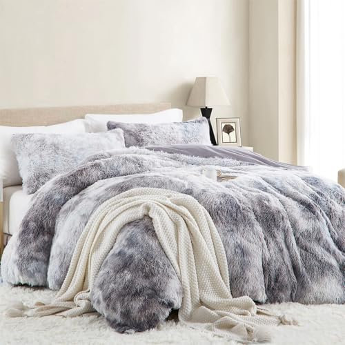 Tospass Plüsch Bettwäsche 135x200cm Grau Kunstfell Flauschig Luxus Winterbettwäsche Flanell Samt Biber Warme Deckenbezug Cashmere Touch Bettbezug mit Reißverschluss und Kissenbezug 80x80cm