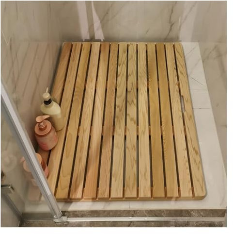 Caillebotis de Douche, Tapis de Bain en Bambou, Panneau de vidange de coussin de pied de salle de bains d'épissure, pédale de plancher d'entrée de porte de baignoire thermostatique,(100x100cm)