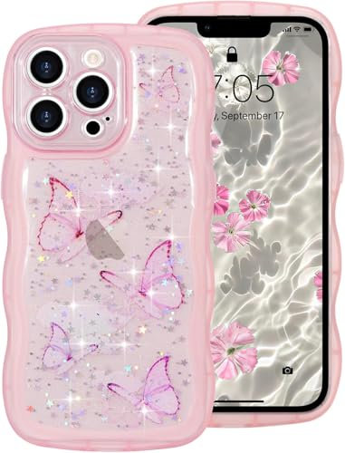 miyonsin Glitzer Hülle für iPhone 7 Plus/iPhone 8 Plus, Bling Glitter Schmetterling Stoßfeste Handyhülle für Frauen und Mädchen, Niedliche Glitzernde Schutzhülle für iPhone 7 Plus Rosa