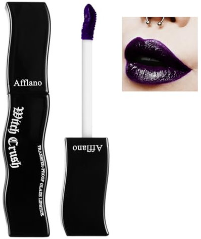 DE'LANCI Lip Gloss viola gotico – durevole, impermeabile e non appiccicoso, lucidante per labbra vegane altamente pigmentato, per cosplay, vampiro e trucco di Halloween #06