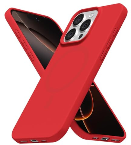 LoeoeL for iPhone 16 Pro Case Silicone Mag Safe, Compatible with Magsafe Ultra Slim Thin Magnetic Phone Case for Women Girls, Soft Rubber Gel Matte TPU Solid Color Minimalist Cover, Red