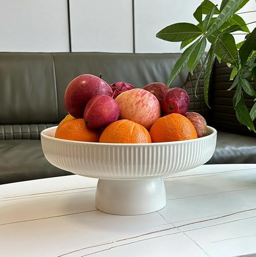 JolieJulie 11 Ceramic Fruit Bowl for Kitchen Counter, White