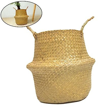 MAGICLULU Cesta Tejida Hecha Mano De Algas Marinas Cesta De Almacenamiento Plegable Amarilla Para Jardín Como Maceta Colgante