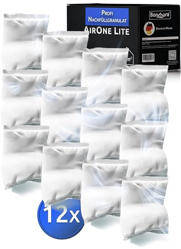 BonAura® AirOne Lite Badezimmer & Küche Luftentfeuchter Nachfüllpack I 12er Set 450g Luftentfeuchter Granulat I Entfeuchter Nachfüllpack I Schutz gegen Schimmel & Gerüche