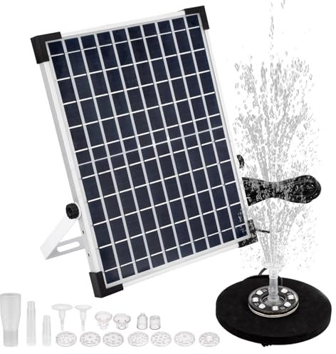 LESOLEIL Bomba solar para fuente de agua con batería de 2000 mAh, 3,5 W, kit de bomba de fuente solar con 8 boquillas, luces LED de colores, para baño de pájaros, patio trasero, jardín y estanque