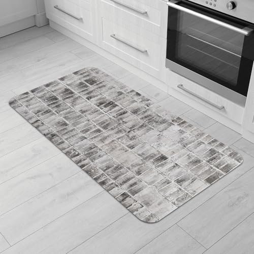 Comart - Tapis de Cuisine Austin - Imperméable - Antidérapant - Anti-Taches - Lavable en Machine - Tapis en Polyester - pour Couloir et Cuisine - Fabriqué en Italie - Briques Grises - 50 x 100 cm