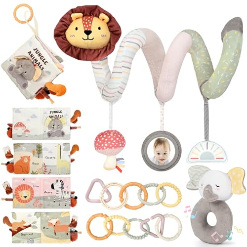 Joyreal Kinderwagen Spielzeug Baby - Stoffbuch Baby, Autositz Babyschale Sensorik Spielzeug, Montessori Spielzeug Neugeborenen Geschenk 0 3 6 9 12 Monate