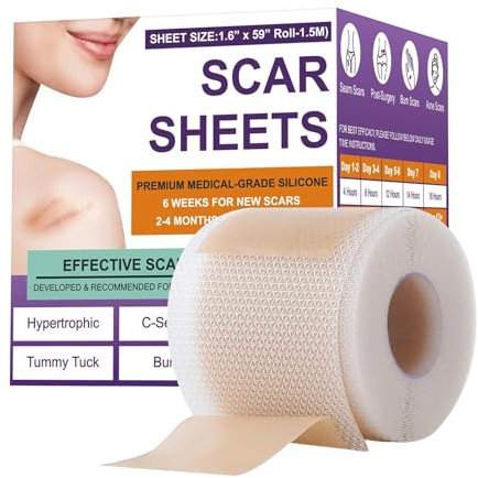 Pansements en silicone pour cicatrices - 4 x 150 cm - Bande en silicone réutilisable pour cicatrices chirurgicales, césariennes et chéloïdes