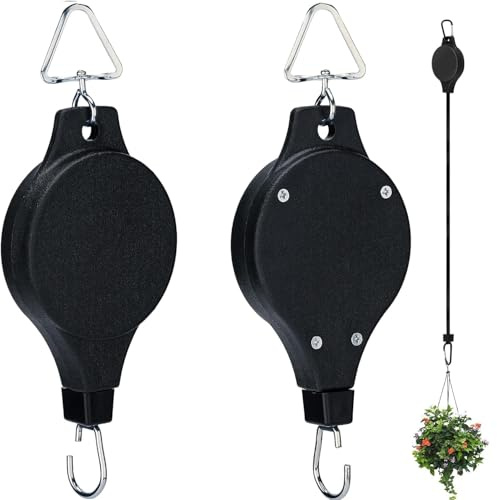 WUBAYI Set di 2 ganci retrattili per piante, sistema di carrucole resistenti, cinghia regolabile da 90 cm, portata 15 kg