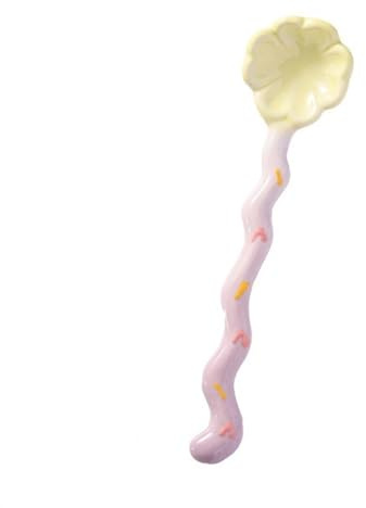 Soup Spoon 1 PCS Ceramic Long Handle, Cute Flower Shaped Spoons, Espresso, Coffee Spoon，Dessert, Ice Cream, Tea Scoop(Yellow)