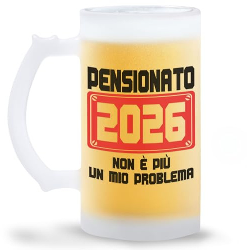 STAMPATEK Boccale Birra Pensionato 2026 in Vetro Satinato – Idea Regalo Pensione e Pensionamento Uomo – Bicchiere Birra 500 ml Regali per Colleghi mod.BS1_DS1_2026