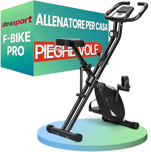 Ultrasport F-Bike Pro Hopfällbar Motionscykel upp till 150 KG, med 16 Nivåer, Bekväm Sadel, Extra Tyst I Hopfällbar Motionscykel för Inomhusbruk, Träningscyklar