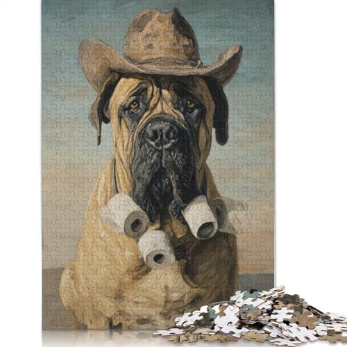 1000-teiliges Holzpuzzle für Erwachsene, Hund mit Hut und Brötchen, quadratisches Puzzle für Kinder, Familienspiele, 1000 Teile (75 x 50 cm)