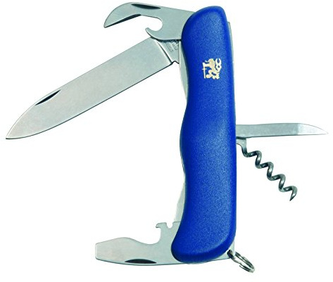 Mikov Praktik Taschenmesser, 1-6 Funktionen Multitool Messer, BLUE Kunststoff Griff, scharfes kleines Klappmesser, Outdoormesser 9cm ROSTFREI Klinge für Jagen/ Angeln/ Camping, Multifunktionswerkzeug