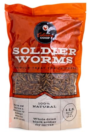 Fluker's Culinary Coop Premium Chicken Treats, Dried Soldier Worms, Packed with Protein and Calcium, 100% Natural Rich Grubs for Chicken, Backyard Birds, and Reptiles, 16 oz