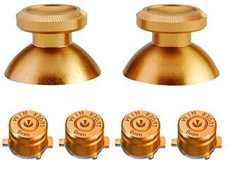 Thumbsticks aus Metall und Aluminium, Daumengriff, Pilzkappe + Kugeltasten, Mod Kit, Hebel, Joystick für PS4-Controller (Gold)