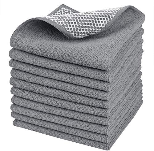 SINLAND Paños de Microfibra para Lavar Platos, los Mejores paños de Limpieza de Cocina con Lado de poliéster de 12 x 12 Pulgadas, Paquete de 10 Unidades, Color Gris