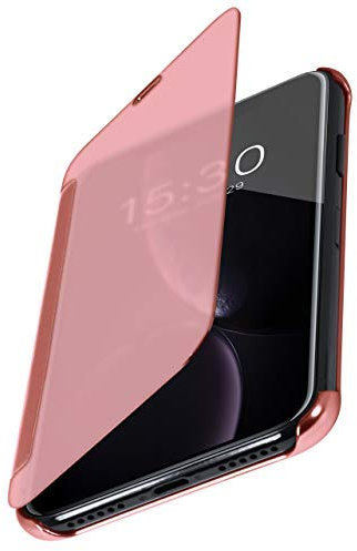 moex iPhone Xr | Premium Transparent Mirror Case 360° Full Protection Case Flip Cover - Rose-Gold