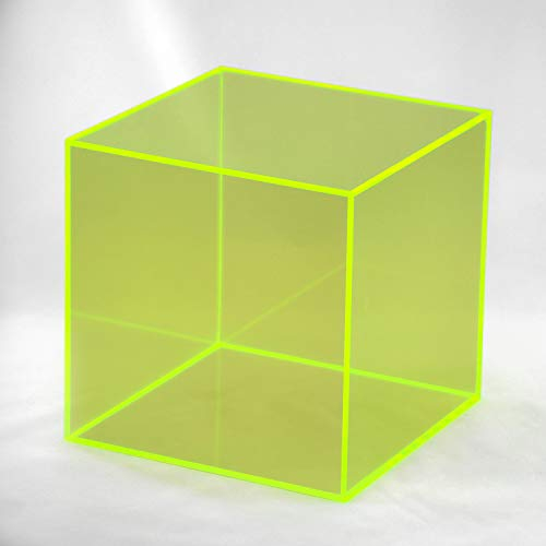 Hansen Deko Box/CD Box/Regalwürfel aus Acrylglas; 150 x 150 x 150 mm; grün transparent, mit fluoreszierenden (leuchtenden) Kanten;