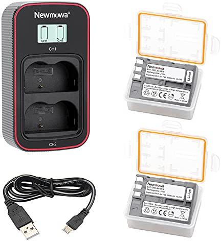 Newmowa EN-EL3 Batteria di ricambio (confezione da 2) e display LCD intelligente Caricatore doppio USB per Nikon EN-EL3 e Nikon D50, D70, D70s, D80, D90, D100, D200, D300, D300S, D700